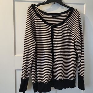 Lane Bryant Black and Cream Striped Cardigan